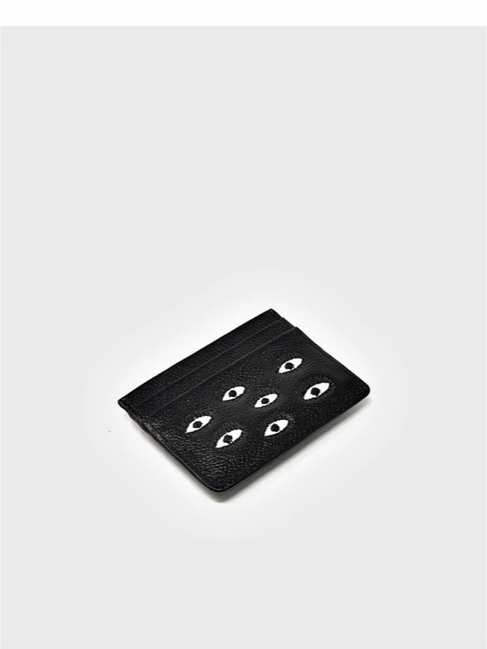 Min & Mon Filium Black Leather Cardholder – All Over Eyes Embroidery
